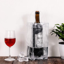 Portable Collapsible Clear Ice Wine Bags, PVC Transparent Cooler for Wine, Champagne & Beverage Bottles with Handles