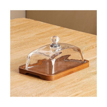 Wooden and Glass Butter Dish for Cakes, Fruits, Etc. Ideal for Displaying Desserts in Hotels.