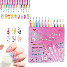 12-Color Nail Art Pens Set, 0.5mm Fine Metal Tip, Quick-Dry Water-Based Pigment, Non-Toxic – Compatible with Gel Nails