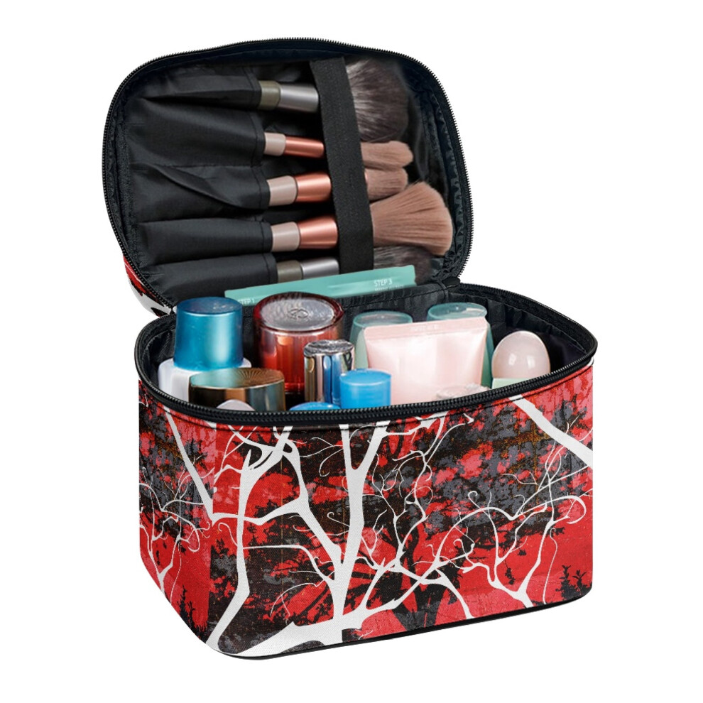 Makeup Organizer Red Black Tree Pattern Large Capacity