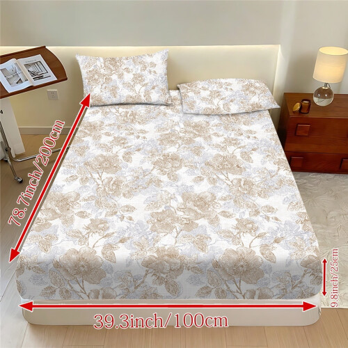 Butterfly Rose Printed Bed Sheet Set Light Beige 1