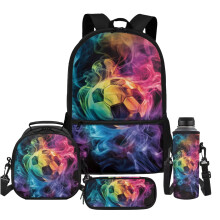 Colorful Football Backpack & Lunch Box Set – School Bag, Lunch Bag, Water Bottle Sleeve, Compatible with Elementary/Middle School