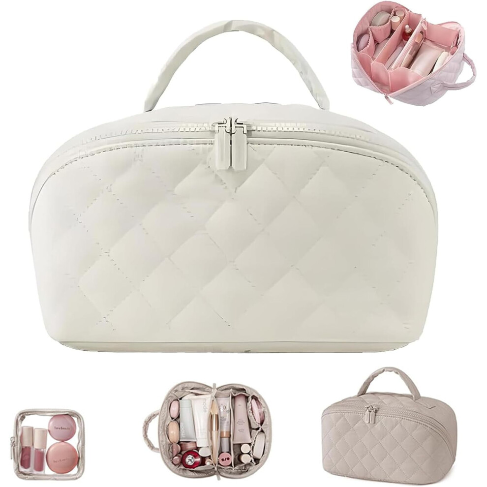 Travel Makeup Bag for Women with Brush Compartment Large