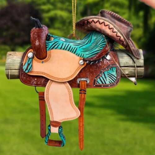 Western Saddle nøglering akryl vedhæng 8 cm 2