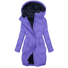 Pratico cappotto da donna impermeabile con cappuccio, foderato in pile spesso e maniche lunghe, ideale per il lavoro e l'uso quotidiano.