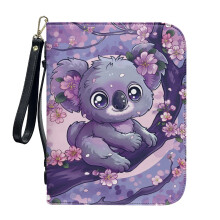 Cartoon Koala Cherry Blossom PU Leather Bible Case for Women & Men – Sturdy, XL, with Detachable Wristlet Strap