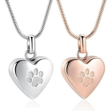 Heart with Paw Print Urn Necklace for Ashes Pet Cremation Jewelry for Ashes for Dog / Cat Heart Urn Necklace Memorial Keepsake Jewelry for Pet