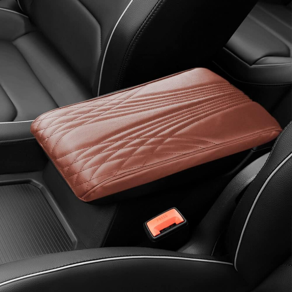 Upgraded Memory Foam Car Armrest Box Pad, Leather Console Cover Cushion For Suv/Truck Â Coffee, Angle Pattern, Compatible With Most Vehicles 9399596684352