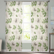 Sheer Curtains 52"x72", Gray-Green Eucalyptus on Linen, Light Filtering Voile Drapes with Rod Pocket – 2 Panels