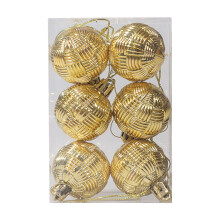 Christmas Ball Ornaments Shatterproof Weave Striped Gold 6