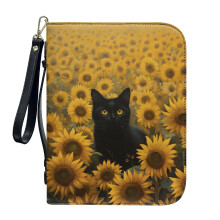 Mandala Black Cat Moon Leather Bible Cover for Women & Men – Multifunctional Carrying Case with Detachable Wristlet Strap, Compatible with Standard