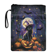 Book Cover Sleeve Pouch with Pocket Polyester Book Sleeve Protector with Decorative Design for Textbooks Reusable Zipper, Halloween Cat