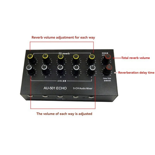 AU-501 5CH Microfoon Expander 5 Kanaals 6.5mm Microfoon Mixer Multi-Channel Input Expander Hub 5 in 1 Uit Oplaadbaar 2