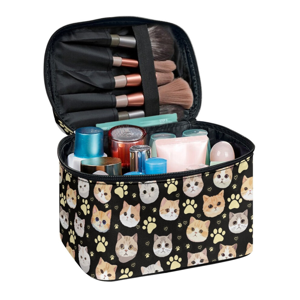 Large Cosmetic Bag with Brush Slots Cat Gifts for Mom Brush Slots Polyester