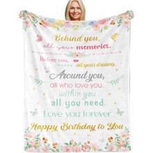 Pink Floral Birthday Throw Blanket (60x80") – Happy Birthday Gift for Girls, Women, Daughter, Mom – Flannel Blanket Decor