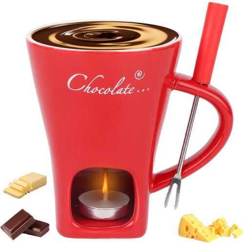 Chocolate Fondue Mug Ceramic with Forks 1 Piece