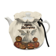 Happy Halloween Ghost Tea Cozies – Personalized Insulated Kettle Cover with Elastic & Drawstring, Washable & Easy Install