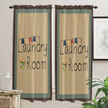 Laundry Room Curtains Semi-Sheer Brown Border 2-Pack 52x84