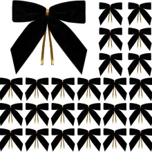 24Pcs Black Velvet Bows (3.5"x3.5") for Xmas Tree, Wreaths, Crafts – Compatible with Indoor/Outdoor Use
