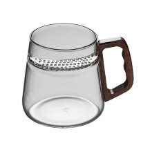 Clear Borosilicate Glass Cup with Wood Handle, 18oz Tea Cup with Crescent-shaped Infuser
