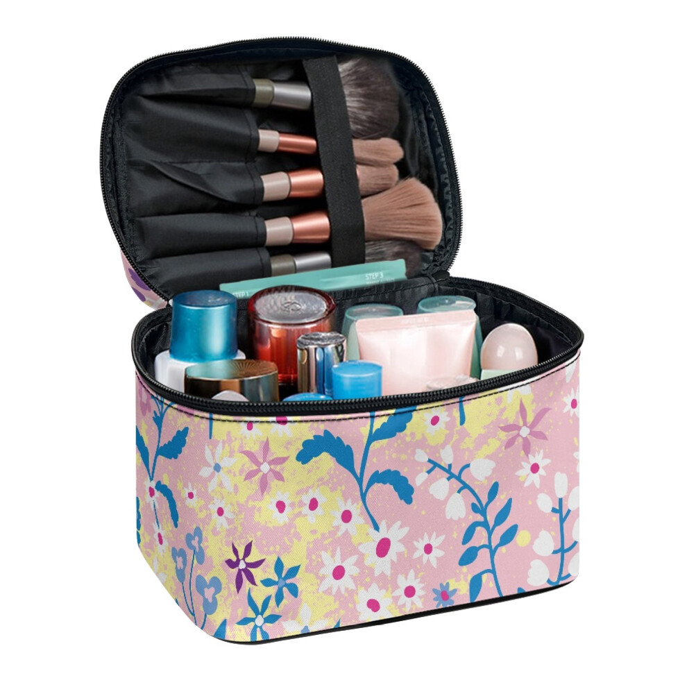 Makeup Organizer Cute Floral Handy Wide-open Travel Cosmetic Case Organizer Travel Portable for Women Men