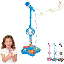 Star Microphone with Stand, 15.75-35.43" Adjustable Height, Wired Smartphone Connection, 5-Light Effects, Built-in Music & Stable Base