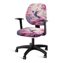 Hummingbird Cherry Blossom Desk Chair Cover 2-Pack, Split Design for Rotating Chairs, Compatible with Mid-Back Chairs