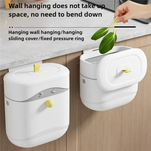 Kitchen Wall Mounted Trash Can Non Perforated Dual-Purpose Wall Mounted Flip Cover Trash Can Bathroom Garbage Bin 2