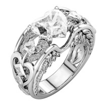 Bagues en argent sterling 925 avec halo en forme de cœur pour femmes, bagues de fiançailles/anniversaire/promesse en zircon et diamant avec pierre