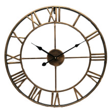 Vintage Metal Wall Clock with Roman Numerals, Silent Movement, 40cm Antique Brass, Compatible with Living Room/Bedroom/Kitchen
