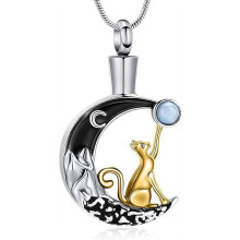 Cat Moon Urn Necklace for Cat Lover Ashes Cremation Jewelry for Ashes Memorial Jewelry for Ashes Pendant
