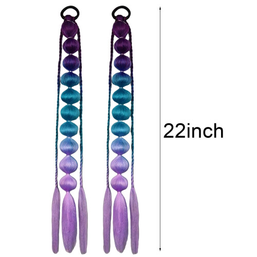 Hand-woven braids and ponytail with three-color gradient 2