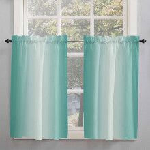 Turquoise Ombre Window Curtains 52"x63", Farmhouse Teal Gradient Rod Pocket Drapes, 2 Panels, for Kitchen, Bedroom, Living Room, Cafe