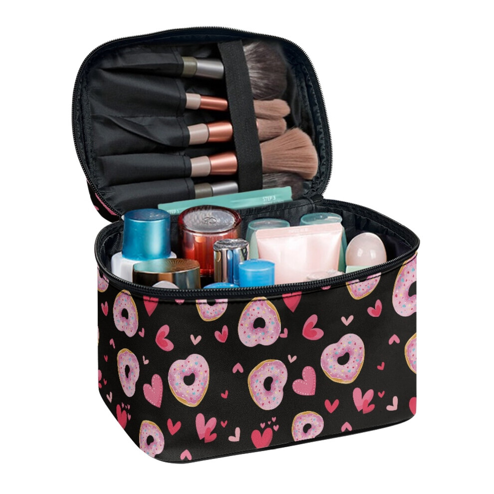 Makeup Skincare Organizer Polyester Zipper Storage Bag Portable Cosmetic Bag Heart-Shaped Donut Pattern