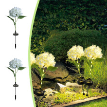 Solar Garden Lights 2 Pack, Hydrangea Artificial Flower Lights for Yard, Walkway, Patio, Balcony, Lawn – White