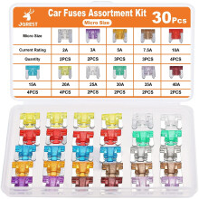 30Pcs Car Fuse Kit – Micro Blade (Low Profile Mini) Fuses Assortment (2A–40A), Compatible with Car/RV/Truck/Motor