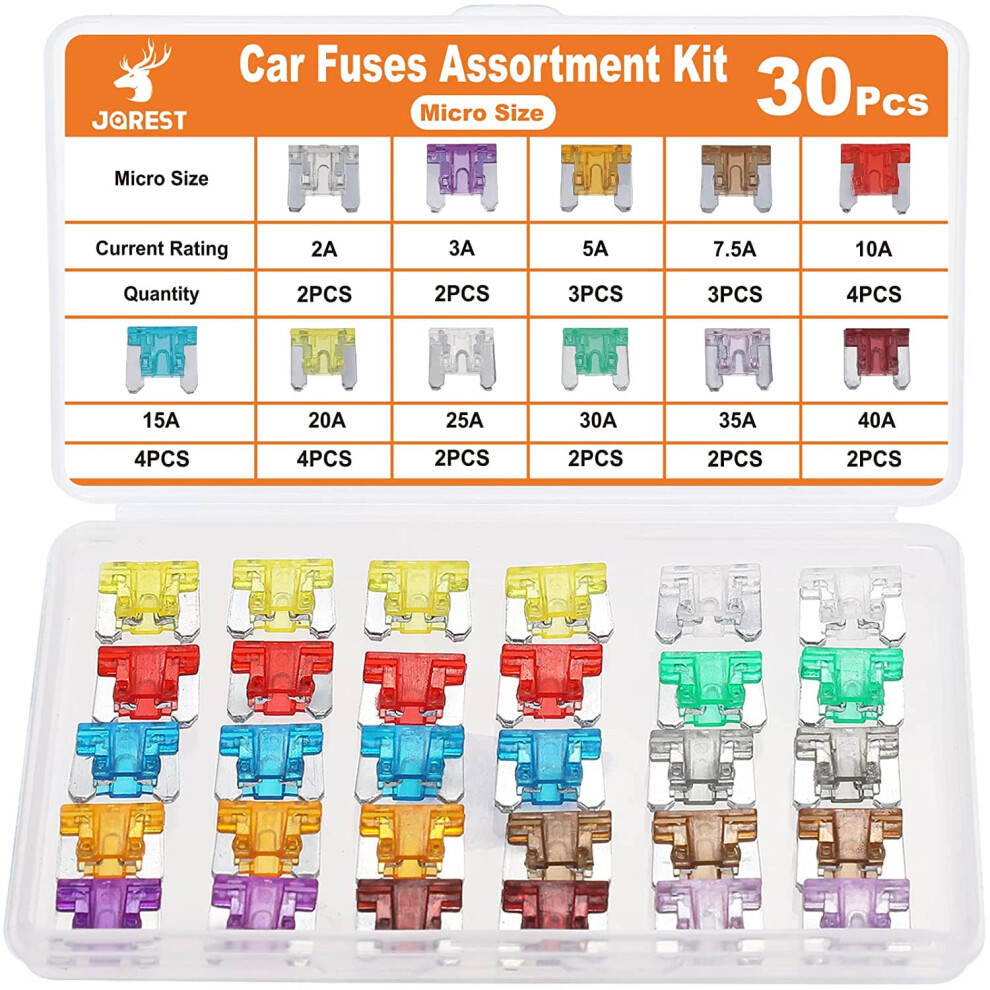 30Pcs Car Fuse Kit Â Micro Blade (Low Profile Mini) Fuses Assortment (2Aâ40A), Compatible With Car/Rv/Truck/Motor 9085618872462