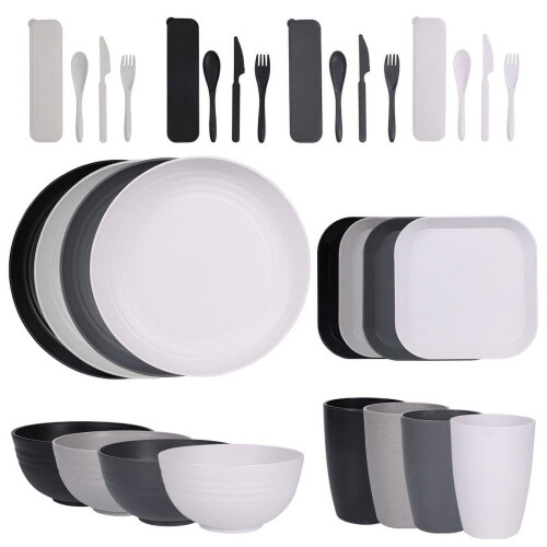 Wheat Straw Dinnerware Set Black 32 pcs for 4 1