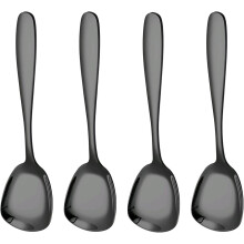MIUPOO Square Head Spoons, Korean Style Square Spoon,Thick Heavy Stainless Steel Soup Table Dinner Spoons Flat Spoon,7 Inches/18.5 cm,Set of 4,Black