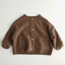 Little Boys Cable Knit Sweater Cardigan Long Sleeve Crew Neck Button Down Solid Casual Outwear with Two Pockets