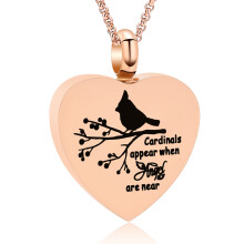 Red Cardinal Urn Necklace for Ashes Keepsake Memorial Heart Urn Locket for Human/Pet Cremation Jewelry for Ashes