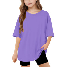 Girls Oversized Shirts Short Sleeve Baggy Round Neck Casual Tee Kids Summer Loose Basic Tshirts