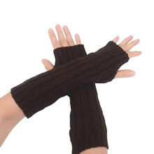 Women's Winter Polyester Long Fingerless Knitted Gloves with Half-Finger Design for Easy Operation
