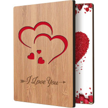 Bamboo Wedding Card with Hollow Hearts & Rose Design – Handmade Greeting Card + Envelope for Anniversary, Christmas, Valentine's Day