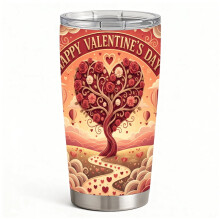 Happy Valentine's Day Heart Tree Artwork Stainless Steel Insulated Tumbler with Lid & Straw, Leak-Proof Hot Cold Travel Cup Gift for Women