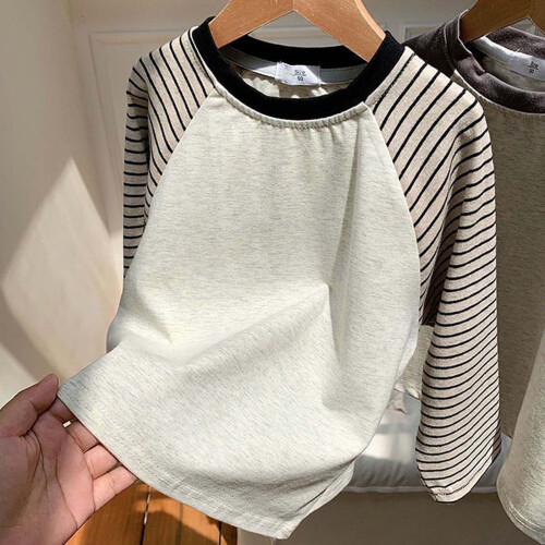 Unisex Kids Raglan Tee Color-Blocked Striped Long-Sleeve