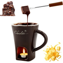 Ceramic Fondue Mug with Forks and Candle Warmer 1pc