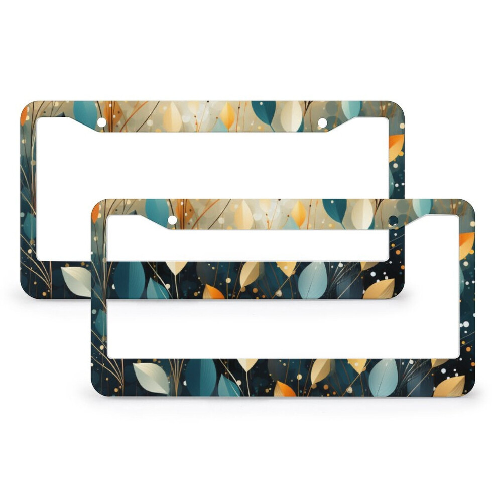Teal Autumn Leaves Polka Dot License Plate Cover (2 Pcs) Â Compatible With Usa/Canada Vehicles Gold 9181073477232