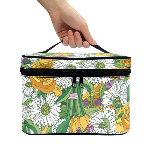 Cosmetic Bag Portable Hanging Organizer with Handle Floral 2