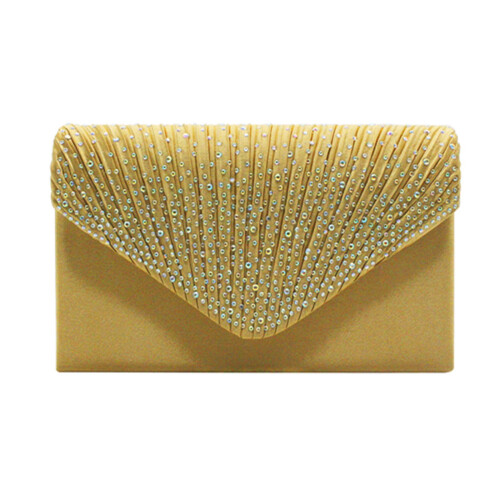 Women's rhinestone envelope clutch bag gold 1